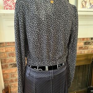 Navy Blue Floral and Polka Dot top